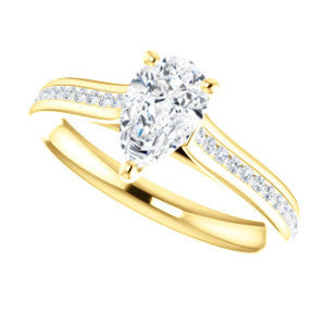 Cubic Zirconia Engagement Ring- The Rosario (Customizable Pear Cut Cathedral Setting with 3/4 Pavé Band)