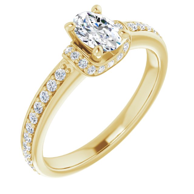 10K Yellow Gold Customizable Oval Cut Setting with Organic Under-halo & Shared Prong Band