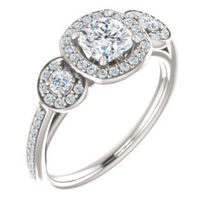 Cubic Zirconia Engagement Ring- The Téa (Cushion Cut Customizable 3-Stone Cathedral-Halo with Accented Band)