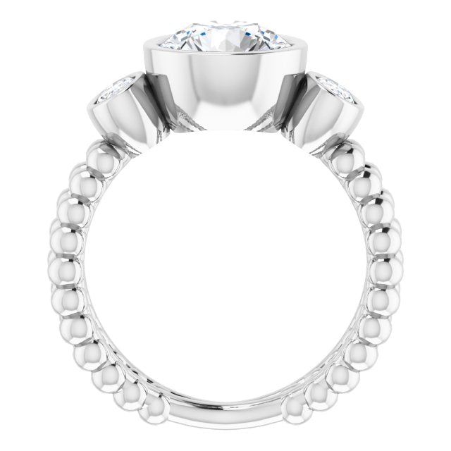 Cubic Zirconia Engagement Ring- The a'Malisa (Customizable 3-stone Round Cut Design with 2 Oval Cut Side Stones and Wide, Bubble-Bead Split-Band)