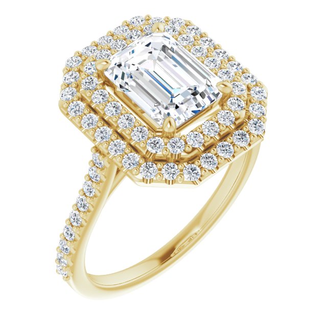 Cubic Zirconia Engagement Ring- The Danielle (Customizable Double-Halo Radiant Cut Design with Accented Split Band)