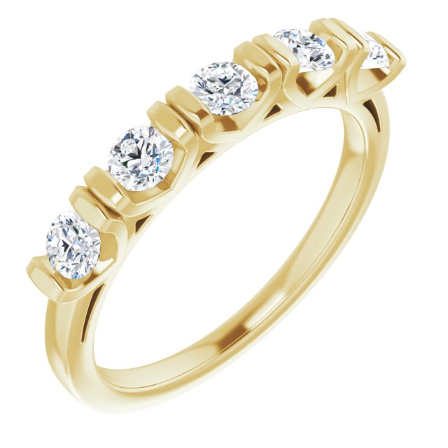 10K Yellow Gold Customizable 5-stone Round Cut Design with Thick Channel Setting