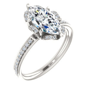 Cubic Zirconia Engagement Ring- The Rosie (Customizable Marquise Cut Style with Floral-Inspired Halo and Extra-Thin Pavé Band)