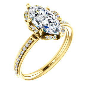 Cubic Zirconia Engagement Ring- The Rosie (Customizable Marquise Cut Style with Floral-Inspired Halo and Extra-Thin Pavé Band)