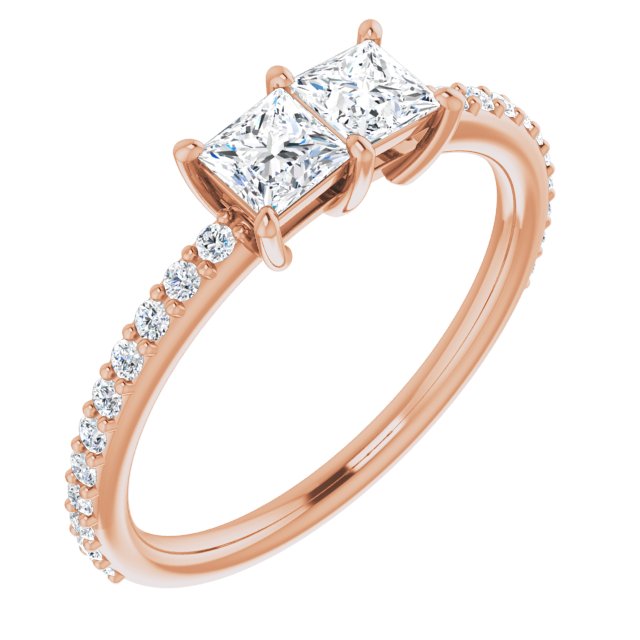 10K Rose Gold Customizable Enhanced 2-stone Princess/Square Cut Design with Ultra-thin Accented Band