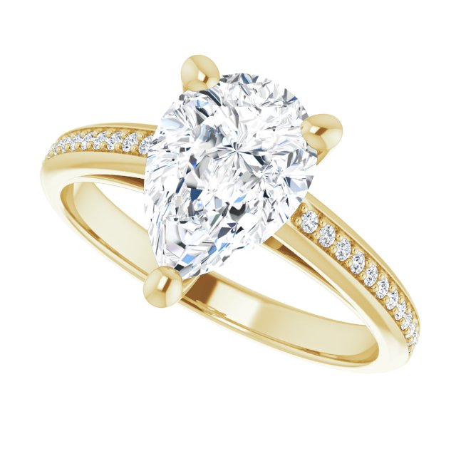 Cubic Zirconia Engagement Ring- The Ahimsa (Customizable Cathedral-set Pear Cut Style with Shared Prong Band)