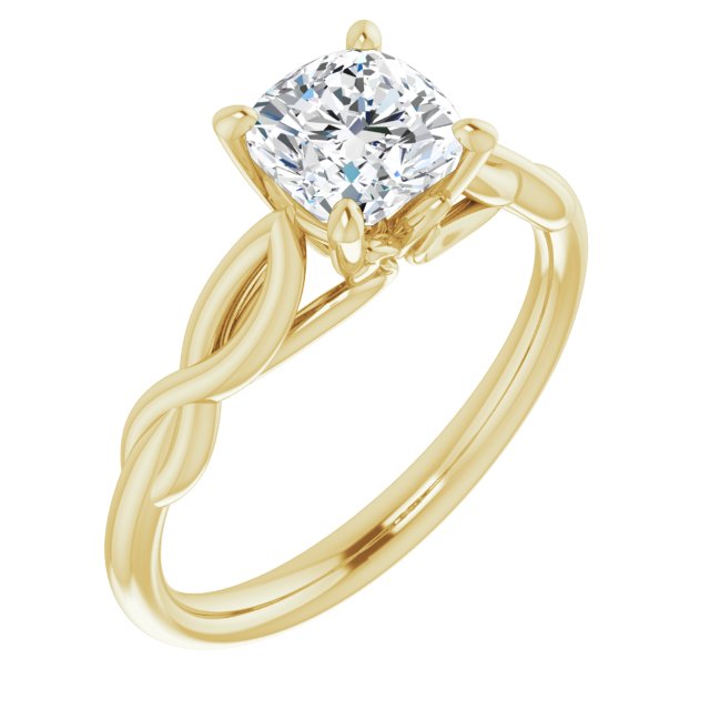 10K Yellow Gold Customizable Cushion Cut Solitaire with Braided Infinity-inspired Band and Fancy Basket)
