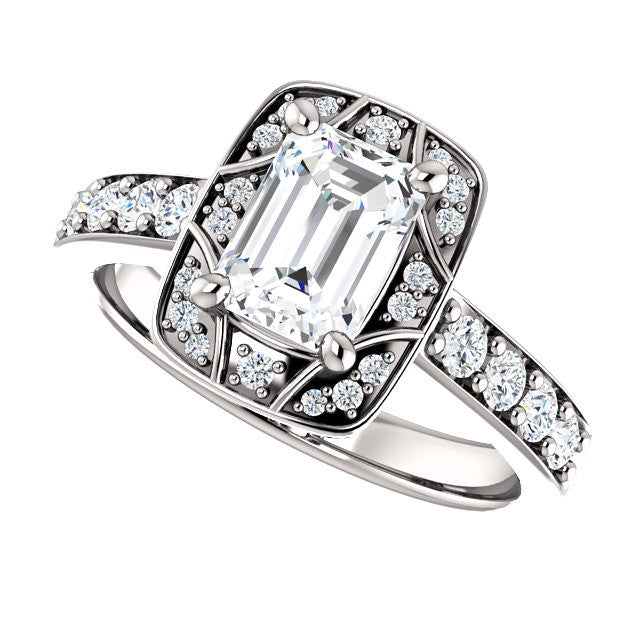 CZ Wedding Set, featuring The Payton engagement ring (Customizable Radiant Cut with Segmented Cluster-Halo and Large-Accented Band)