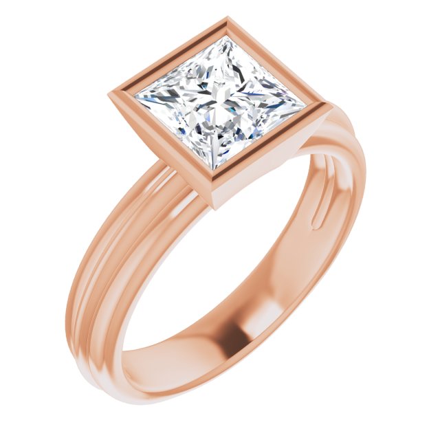 10K Rose Gold Customizable Bezel-set Princess/Square Cut Solitaire with Grooved Band