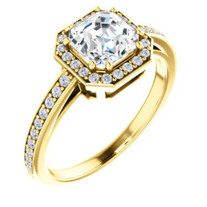 Cubic Zirconia Engagement Ring- The Kira (Customizable Cathedral-Halo Asscher Cut Design with Thin Pavé Band)