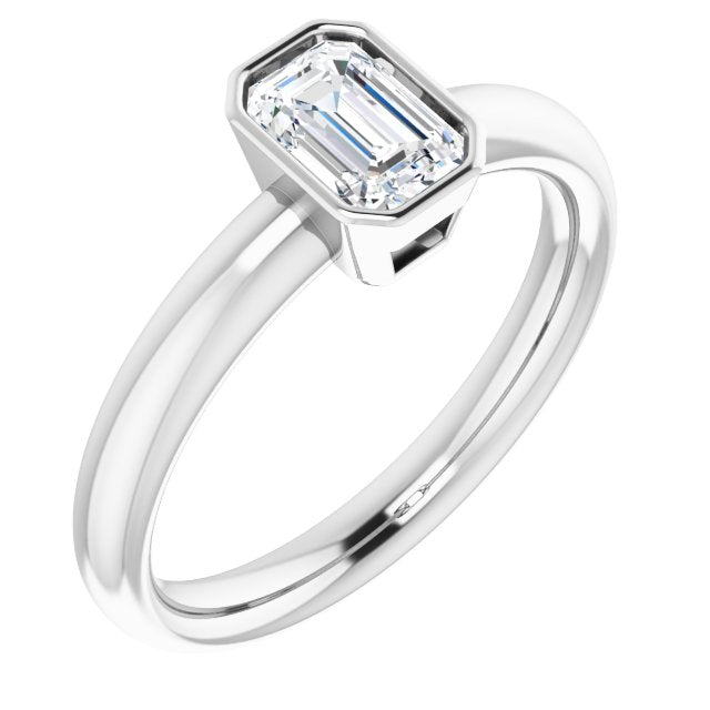 10K White Gold Customizable Bezel-set Emerald/Radiant Cut Solitaire with Wide Band
