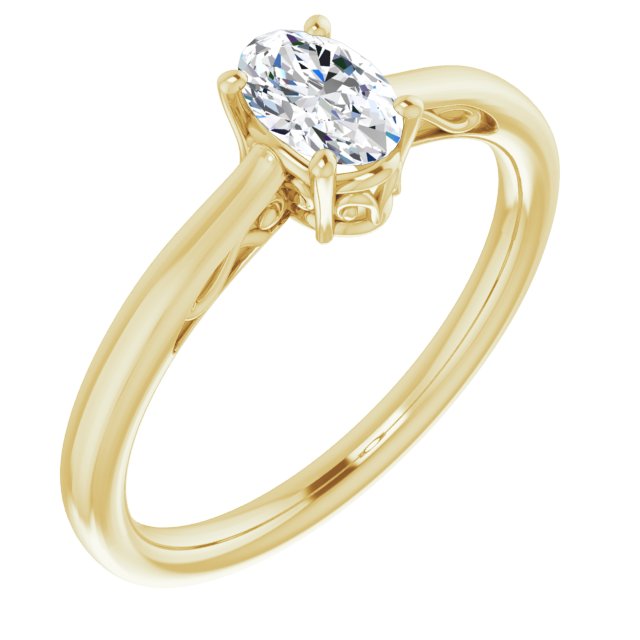 10K Yellow Gold Customizable Oval Cut Solitaire with 'Incomplete' Decorations