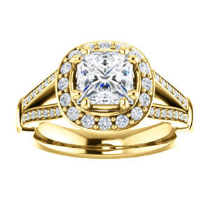 Cubic Zirconia Engagement Ring- The Shaundra (Customizable Princess Cut with Halo, Cathedral Prong Accents & Split-Pavé Band)