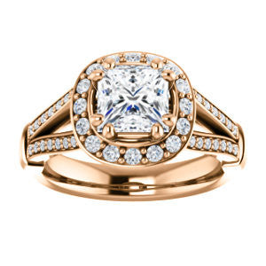 CZ Wedding Set, featuring The Shaundra engagement ring (Customizable Princess Cut with Halo, Cathedral Prong Accents & Split-Pavé Band)