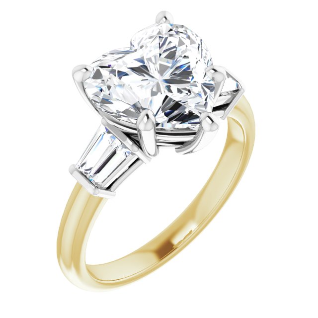 14K Yellow & White Gold Customizable 5-stone Heart Cut Style with Quad Tapered Baguettes