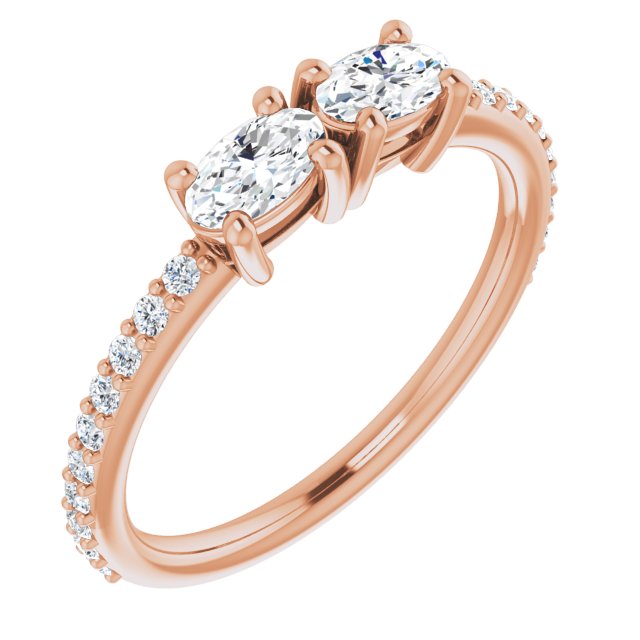 10K Rose Gold Customizable Enhanced 2-stone Oval Cut Design with Ultra-thin Accented Band