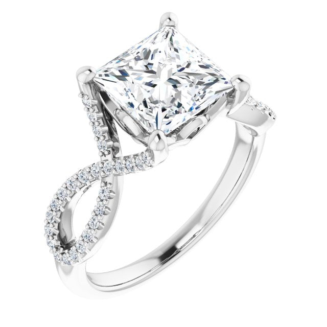 Cubic Zirconia Engagement Ring- The Venus (Customizable Princess/Square Cut Design with Twisting Infinity-inspired, Pavé Split Band)
