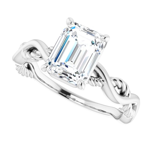 Cubic Zirconia Engagement Ring- The Marja (Customizable Emerald Cut Solitaire with Twisting Split Band)