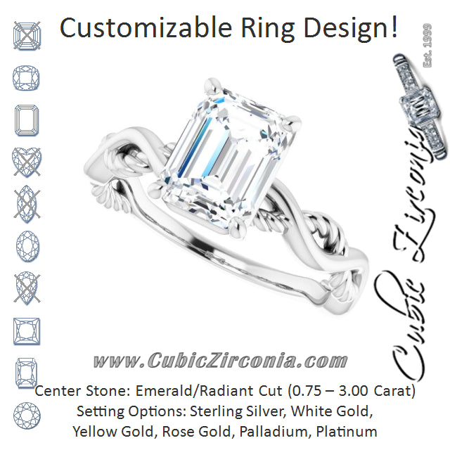 Cubic Zirconia Engagement Ring- The Marja (Customizable Radiant Cut Solitaire with Twisting Split Band)