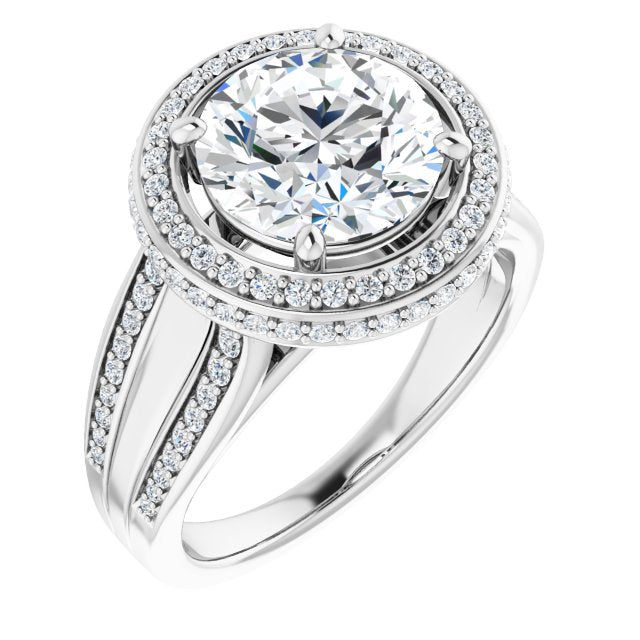 Platinum Customizable Halo-style Round Cut with Under-halo & Ultra-wide Band