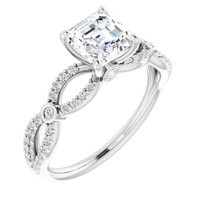 10K White Gold Customizable Asscher Cut Design with Infinity-inspired Split Pavé Band and Bezel Peekaboo Accents