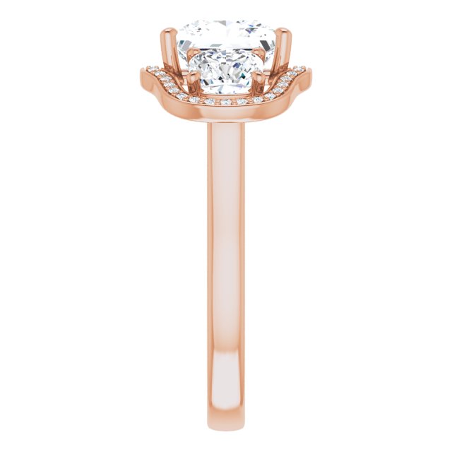 Cubic Zirconia Engagement Ring- The Aimi Namiko (Customizable 3-stone Design with Princess/Square Cut Center, Cushion Side Stones, Triple Halo and Bridge Under-halo)