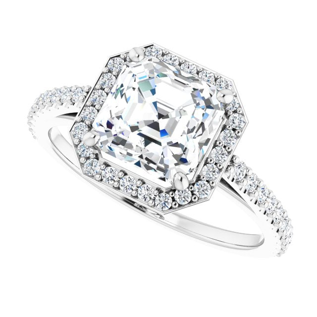 Cubic Zirconia Engagement Ring- The Catherine Lea (Customizable Asscher Cut Design with Halo and Thin Pavé Band)