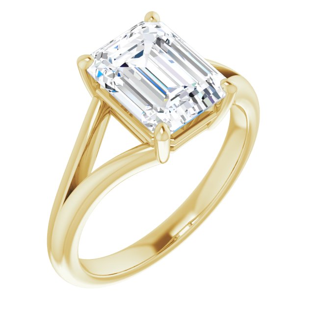 10K Yellow Gold Customizable Emerald/Radiant Cut Solitaire with Tapered Split Band