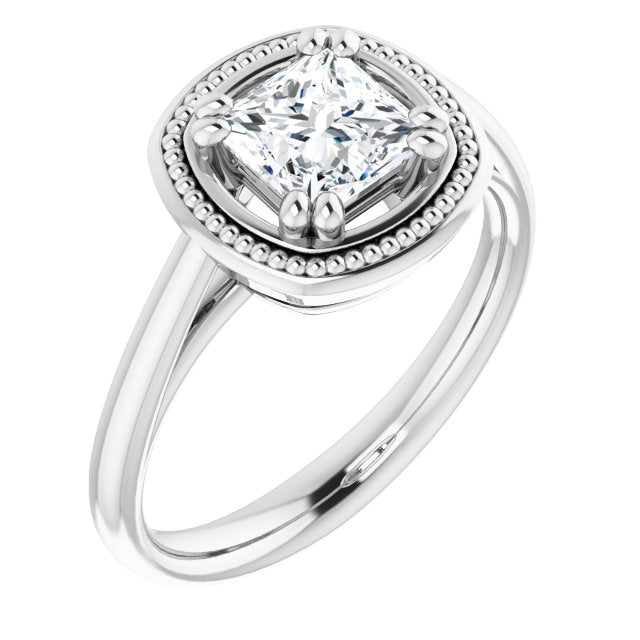 10K White Gold Customizable Princess/Square Cut Solitaire with Metallic Drops Halo Lookalike