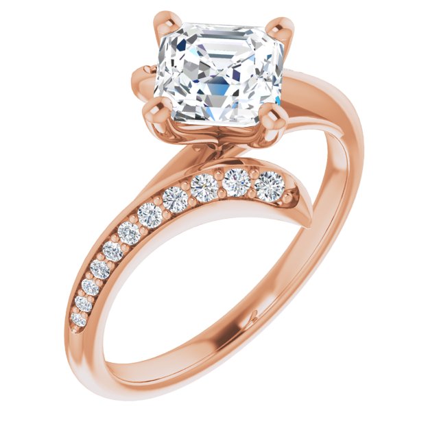 10K Rose Gold Customizable Asscher Cut Style with Artisan Bypass and Shared Prong Band