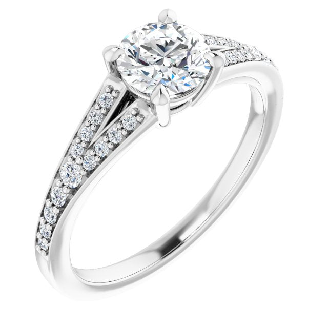 10K White Gold Customizable Round Cut Center with Thin Split-Shared Prong Band