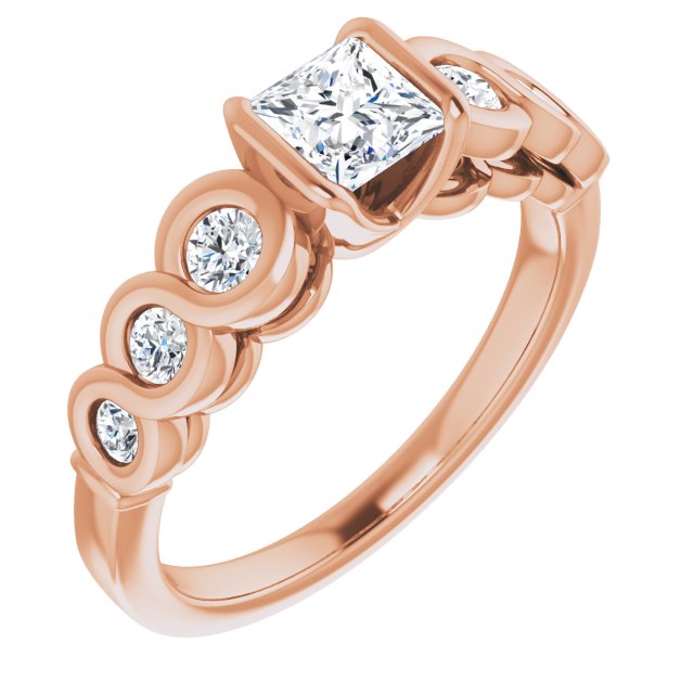10K Rose Gold Customizable 7-stone Princess/Square Cut Design with Interlocking Infinity Band