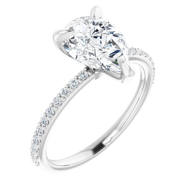 Cubic Zirconia Engagement Ring- The Geraldine Lea (Customizable Pear Cut Style with Delicate Pavé Band)