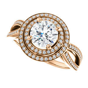 Cubic Zirconia Engagement Ring- The Shannan (Customizable Cathedral-set Round Cut 2x Halo with Split-Pavé Band)