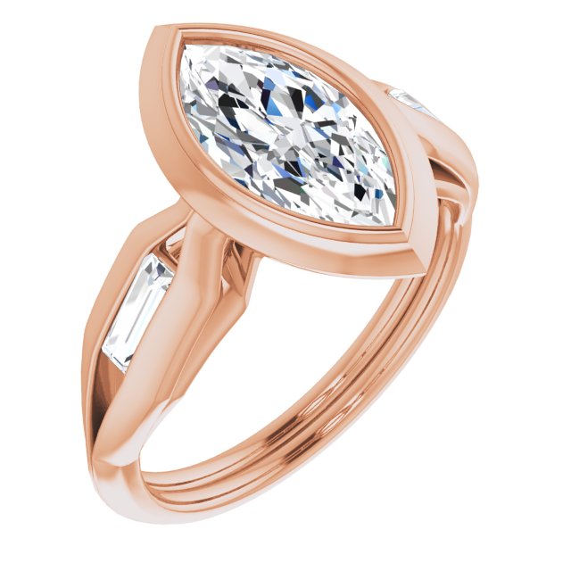 Cubic Zirconia Engagement Ring- The Claudelle (Customizable Bezel-set Marquise Cut Design with Wide Split Band & Tension-Channel Baguette Accents)