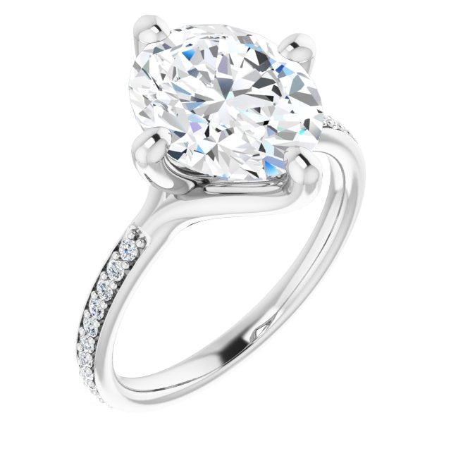 10K White Gold Customizable Oval Cut Design featuring Thin Band and Shared-Prong Round Accents