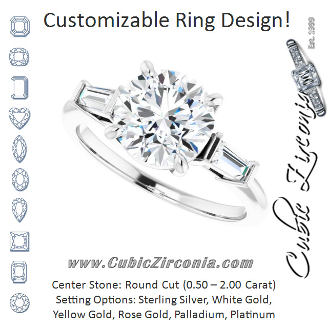 Cubic Zirconia Engagement Ring- The Dayanna Guadalupe (Customizable 3-stone Round Cut Design with Dual Baguette Accents))