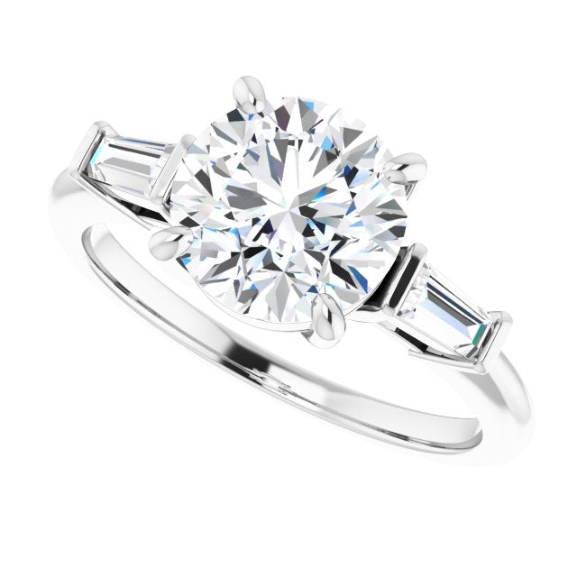 Cubic Zirconia Engagement Ring- The Dayanna Guadalupe (Customizable 3-stone Round Cut Design with Dual Baguette Accents))