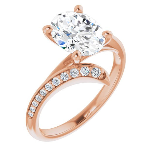 10K Rose Gold Customizable Oval Cut Style with Artisan Bypass and Shared Prong Band