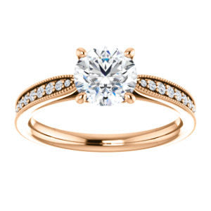 Cubic Zirconia Engagement Ring- The Brooklynn (Customizable Round Cut with Cathedral Setting and Milgrained Pavé Band)