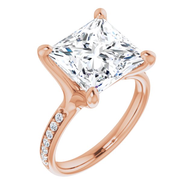 10K Rose Gold Customizable Heavy Prong-Set Princess/Square Cut Style with Round Cut Band Accents