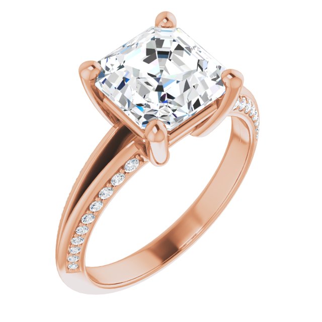 10K Rose Gold Customizable Asscher Cut Center with 4-sided-Accents Knife-Edged Split-Band