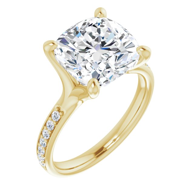 10K Yellow Gold Customizable Heavy Prong-Set Cushion Cut Style with Round Cut Band Accents