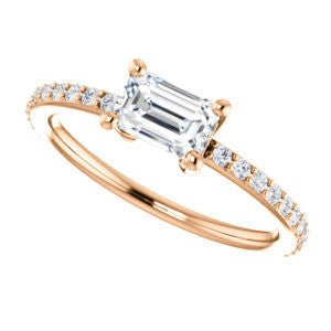 Cubic Zirconia Engagement Ring- The Blaire (Customizable Emerald Cut with Petite Pavé Band)