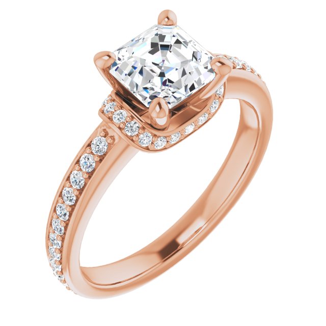 10K Rose Gold Customizable Asscher Cut Setting with Organic Under-halo & Shared Prong Band