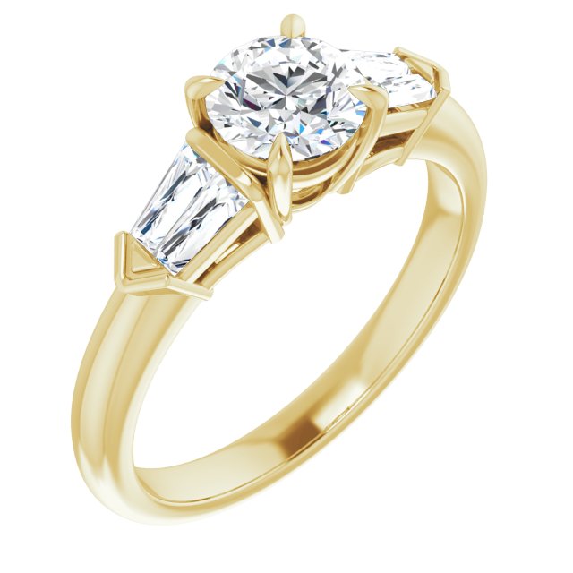 10K Yellow Gold Customizable 5-stone Design with Round Cut Center and Quad Baguettes