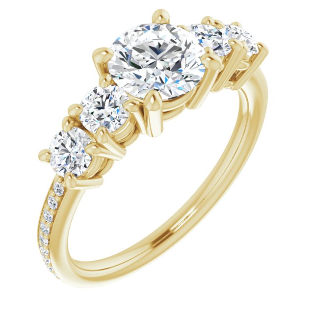10K Yellow Gold Customizable 5-stone Round Cut Design Enhanced with Accented Band