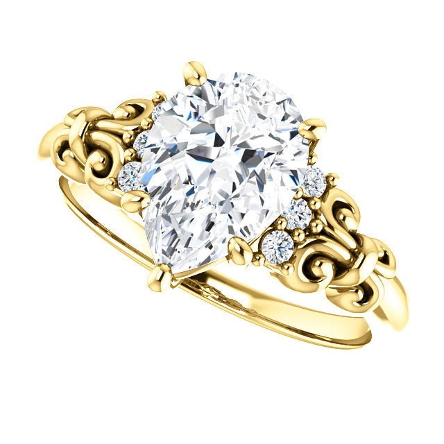 Cubic Zirconia Engagement Ring- The Lark (Customizable 7-stone Pear Cut Design with Vertical Round-Channel Accents)