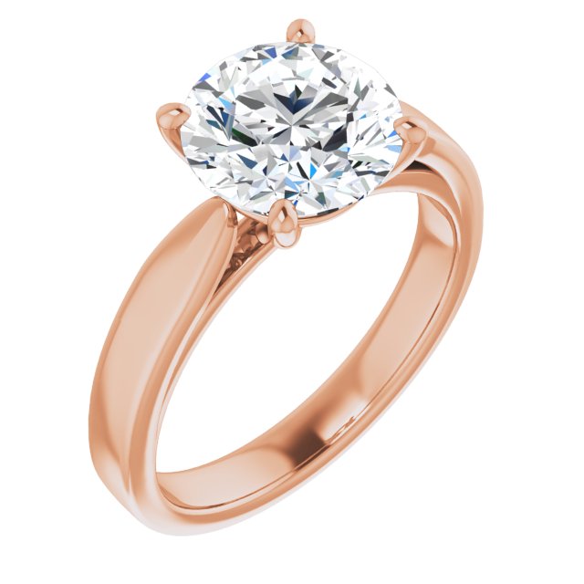 10K Rose Gold Customizable Round Cut Cathedral Solitaire with Wide Tapered Band