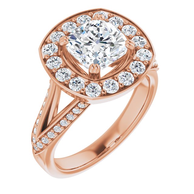 Cubic Zirconia Engagement Ring- The Darsha (Customizable Cushion Cut Center with Large-Accented Halo and Split Shared Prong Band)